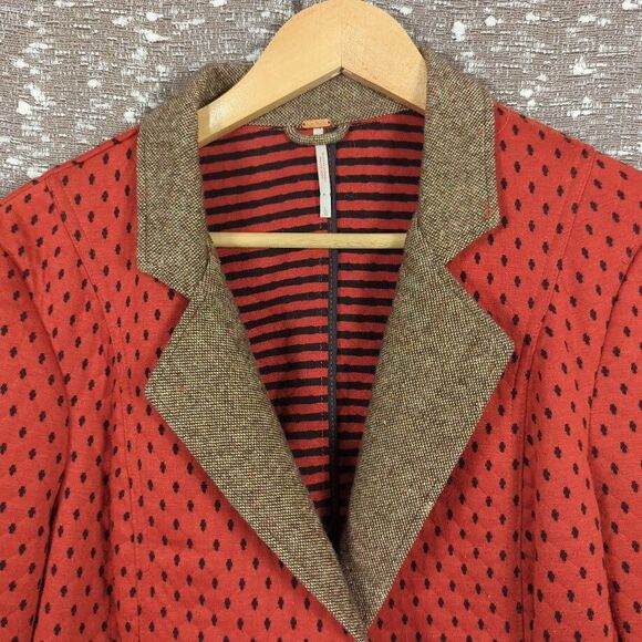 Free People Diamond Quilted Polka Dot Red/Brown Blazer Women's Large - Picture 3 of 9